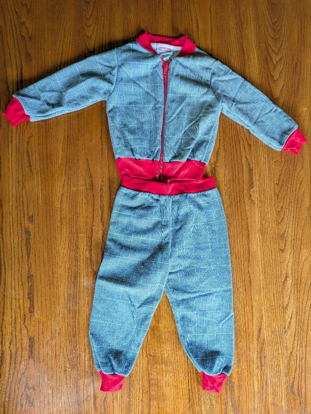 Vintage 90's Fisher Price 2-Piece Houndstooth Track Suit - Red/Black Made In Usa